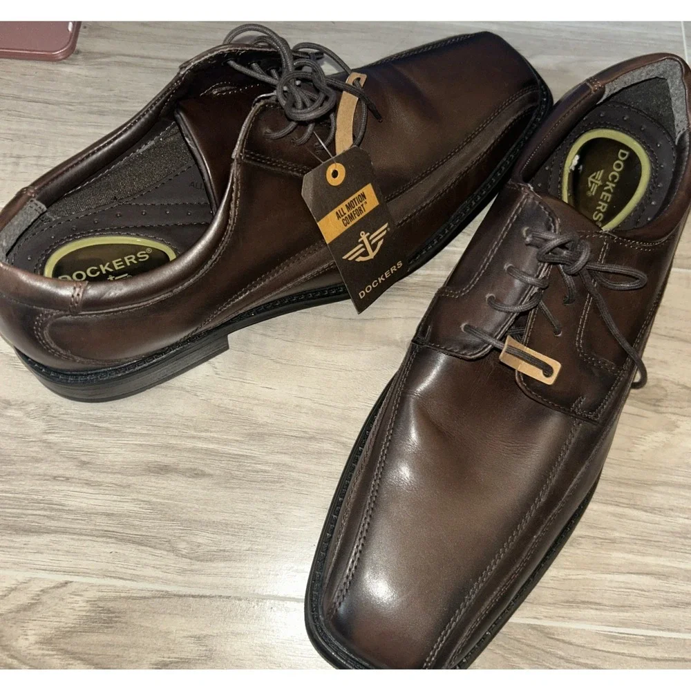 Dockers Men's 11.5M Brown Leather‎ Dress Shoes Square Toe Lace Up Comfort Oxford
